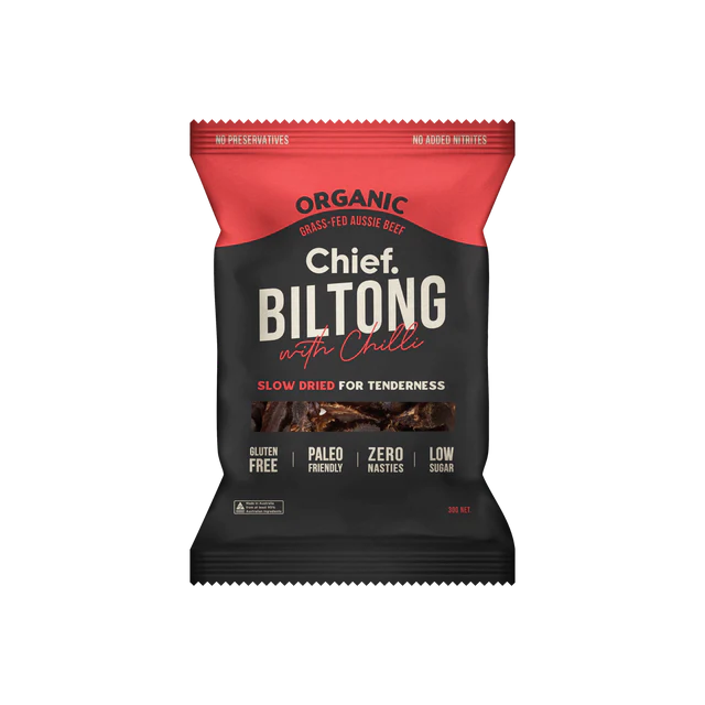 Chief. Grass Fed Aussie Beef 30g Biltong - Smokey BBQ