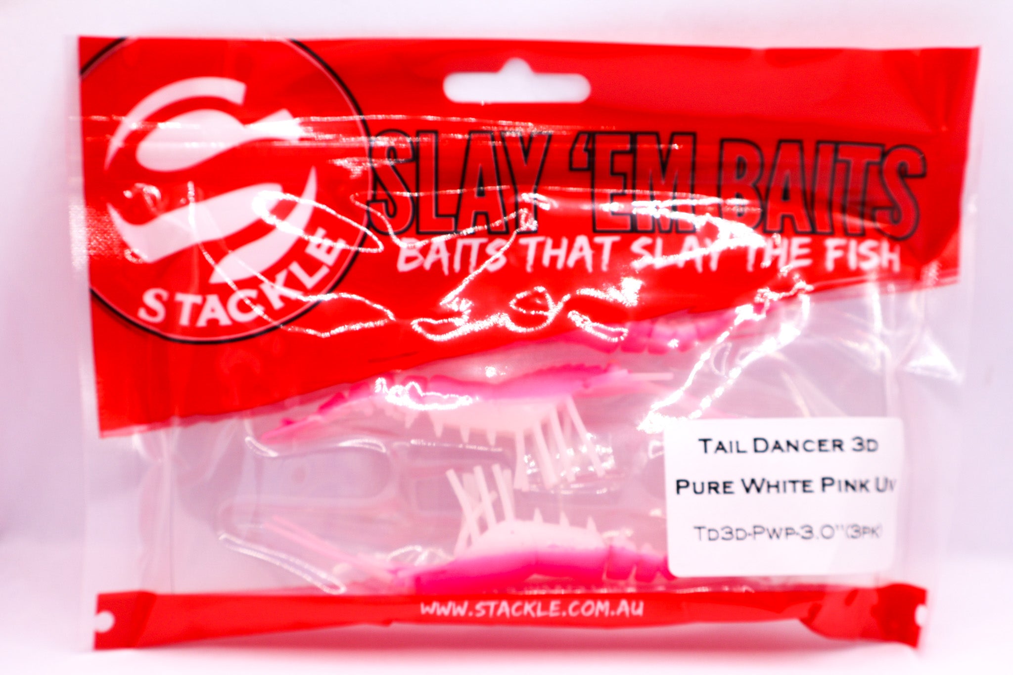 S Tackle Tail Dancer Pure White Pink Prawn UV Flasher Lure 3D 3" - 3 Pack