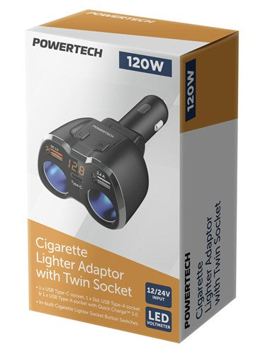 Powertech 12V Adaptor with Twin Sockets