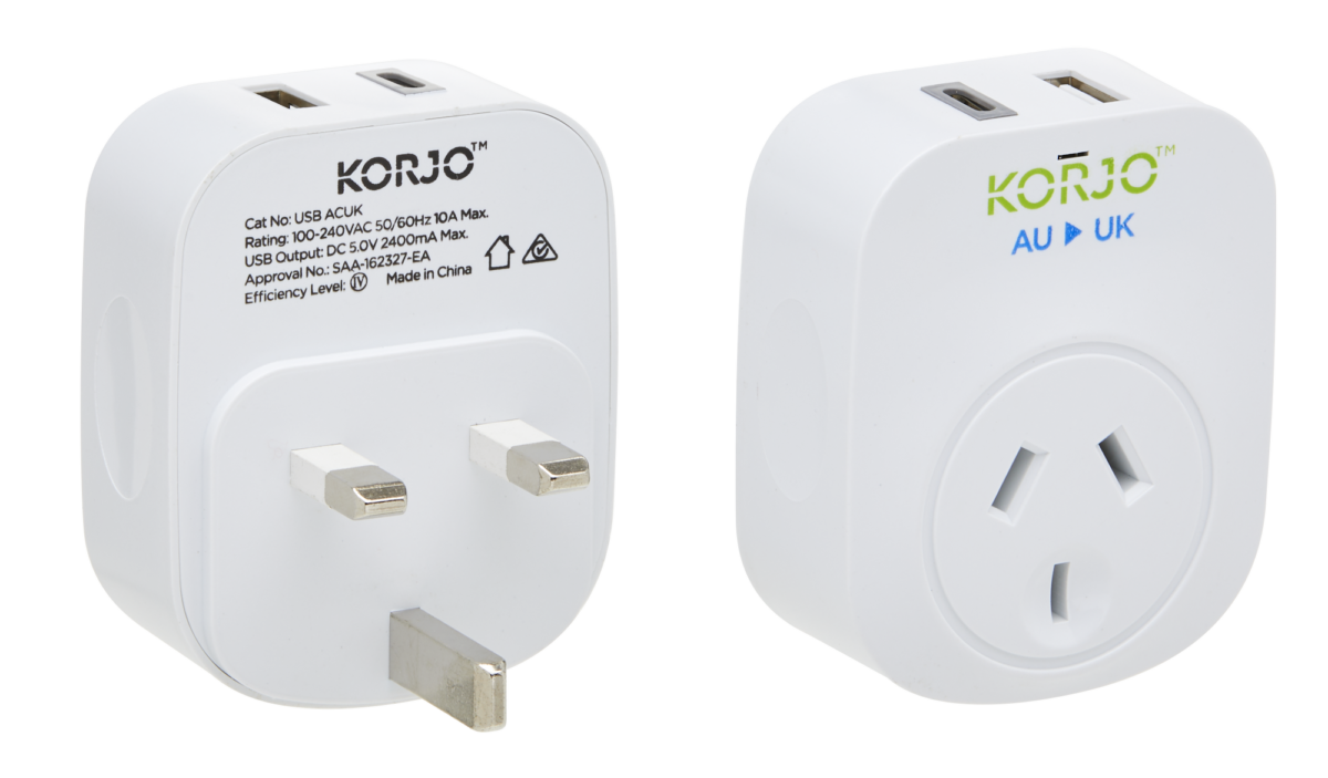 Korjo Adaptor AU/UK with USB A & C