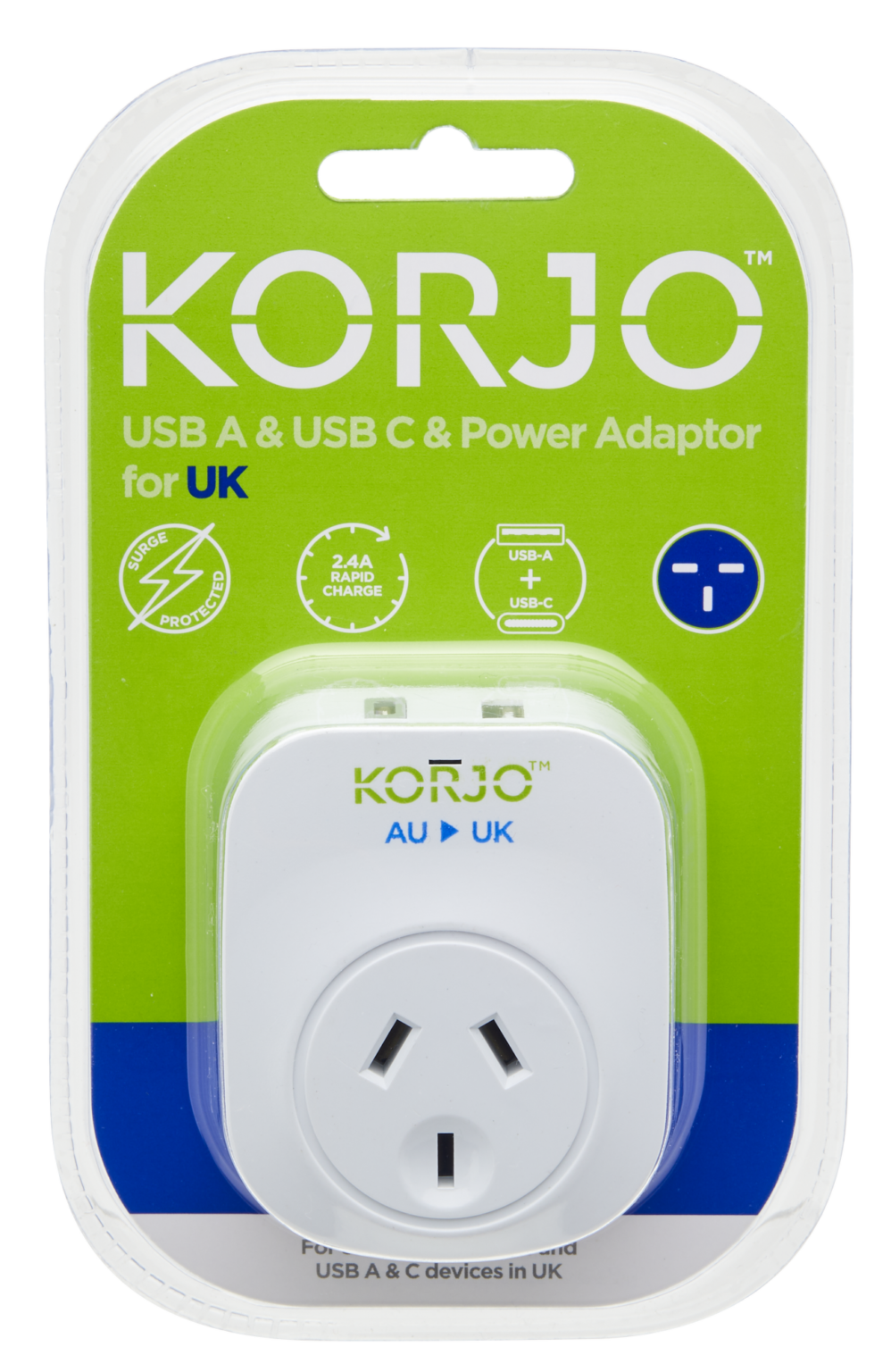 Korjo Adaptor AU/UK with USB A & C