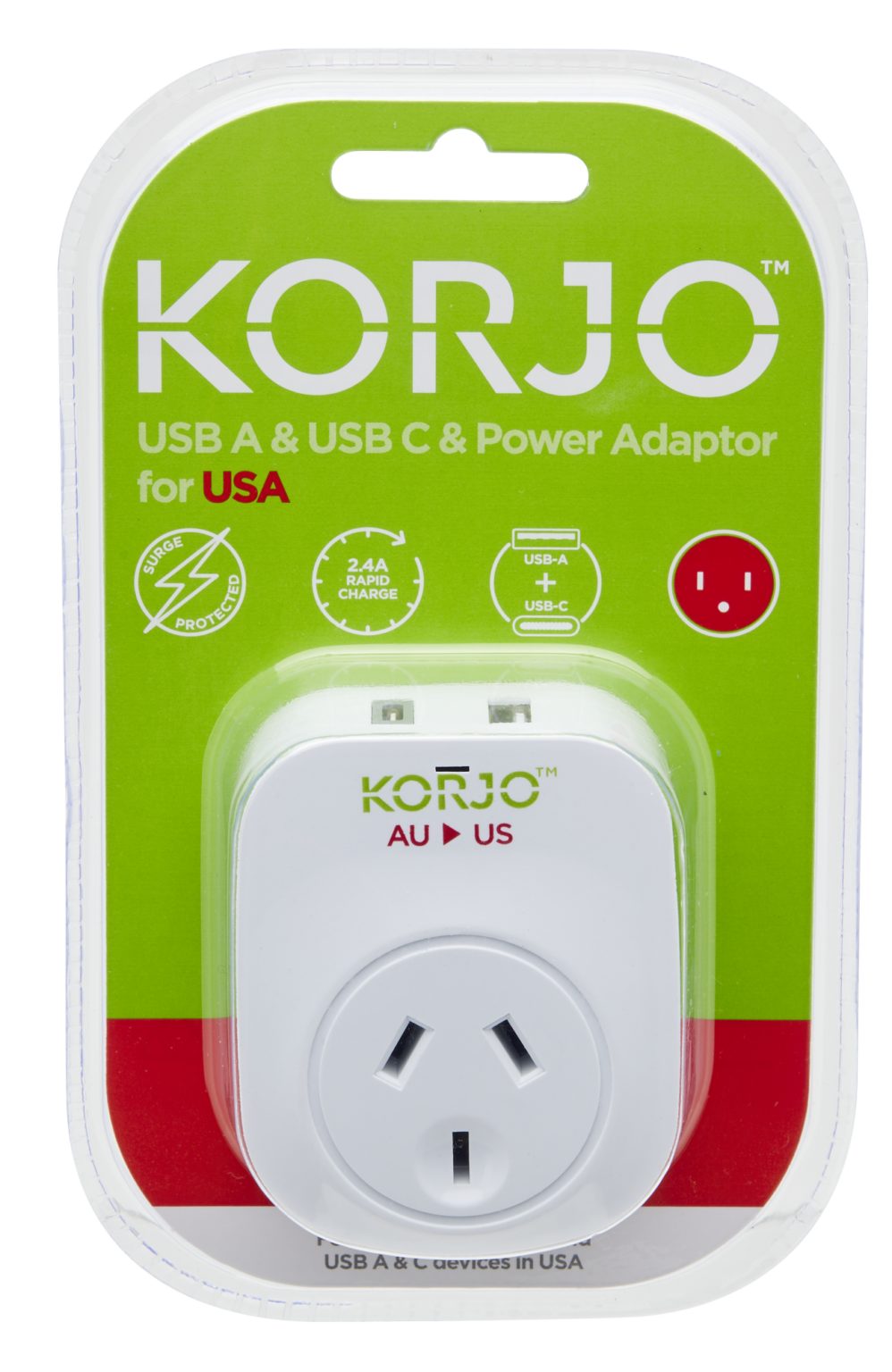 Korjo Adaptor AU/USA with USB A & C