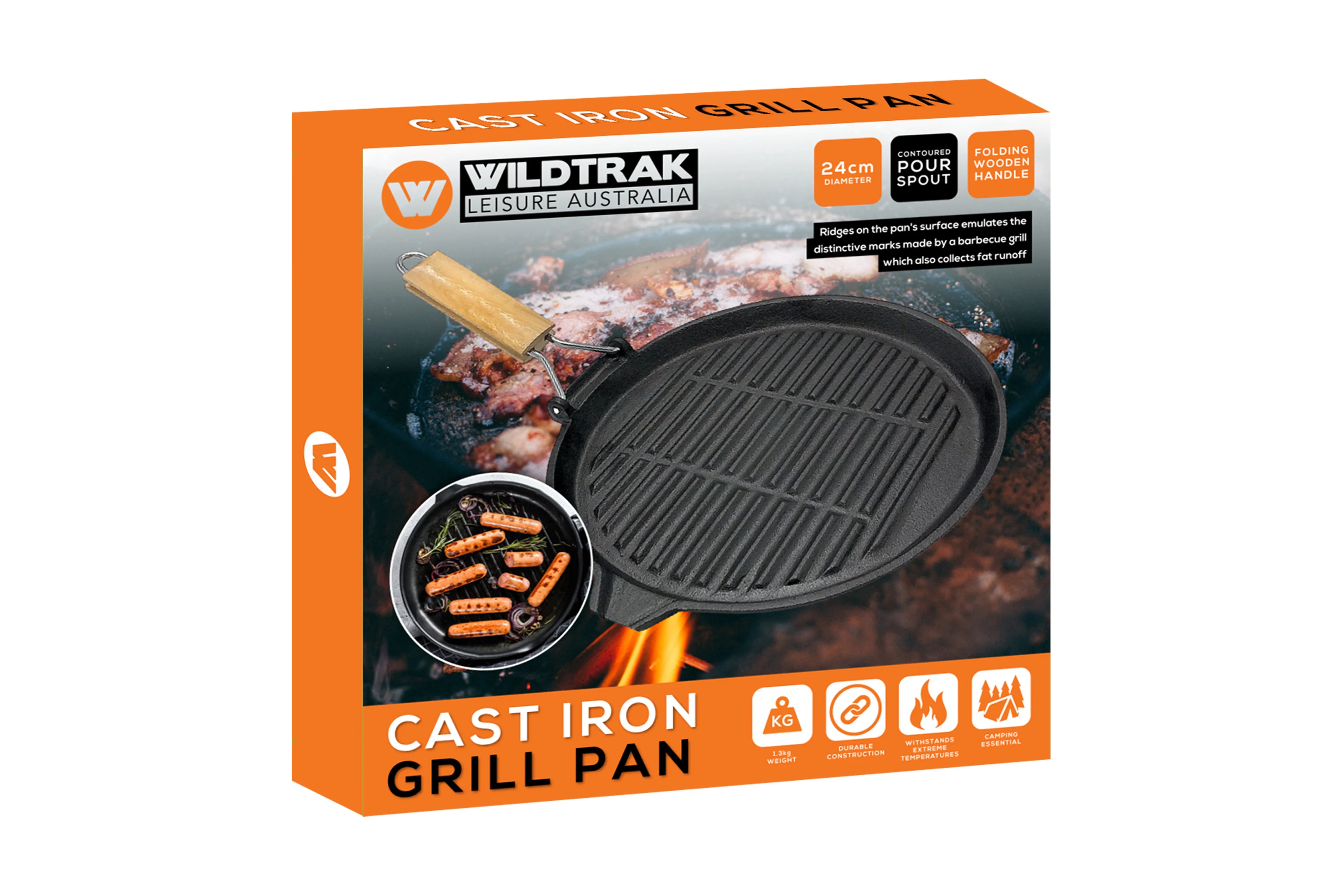Wildtrak Cast Iron Round Grill Pan - 24cm