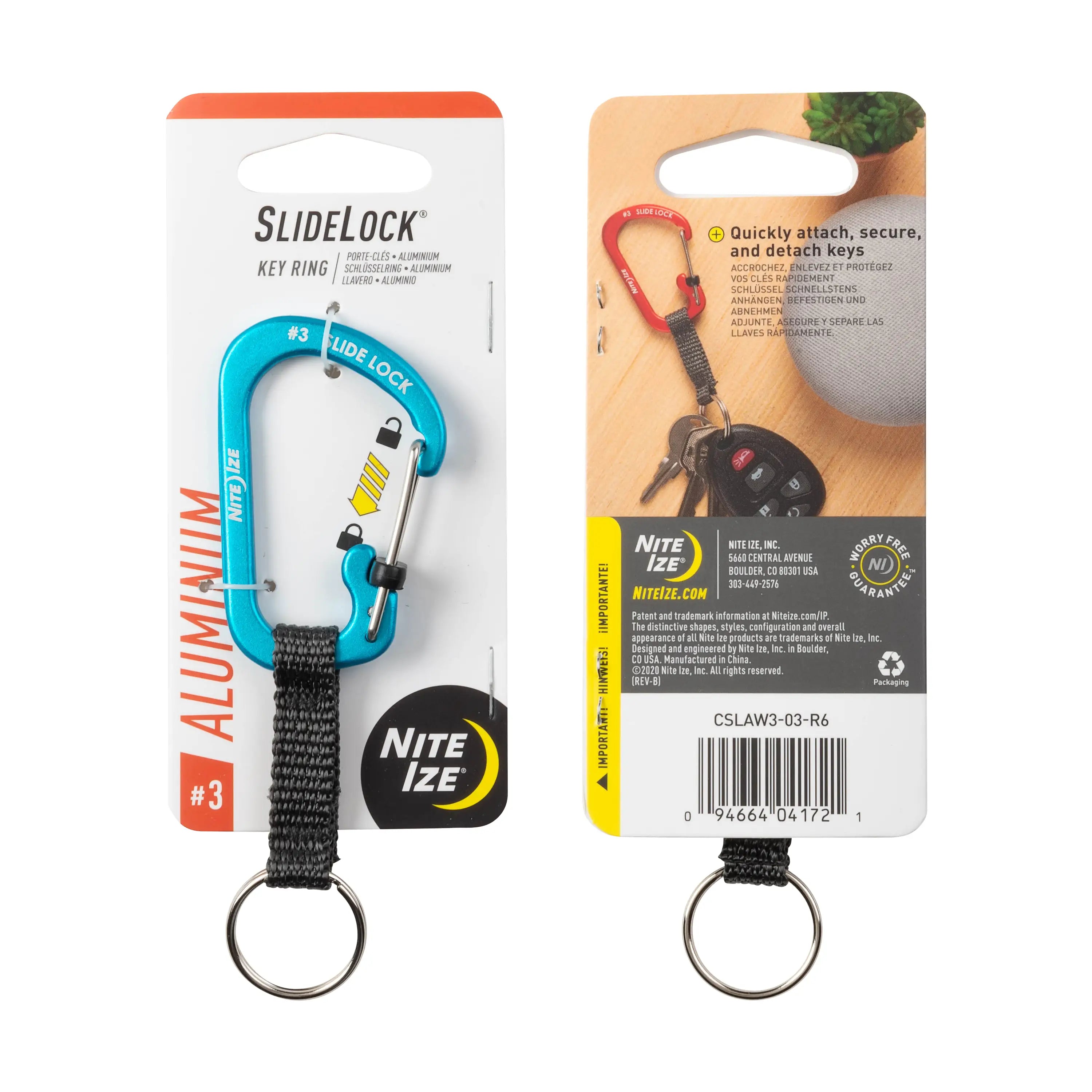 Nite Ize Slidelock Aluminium Carabiner - #3 with Key Ring