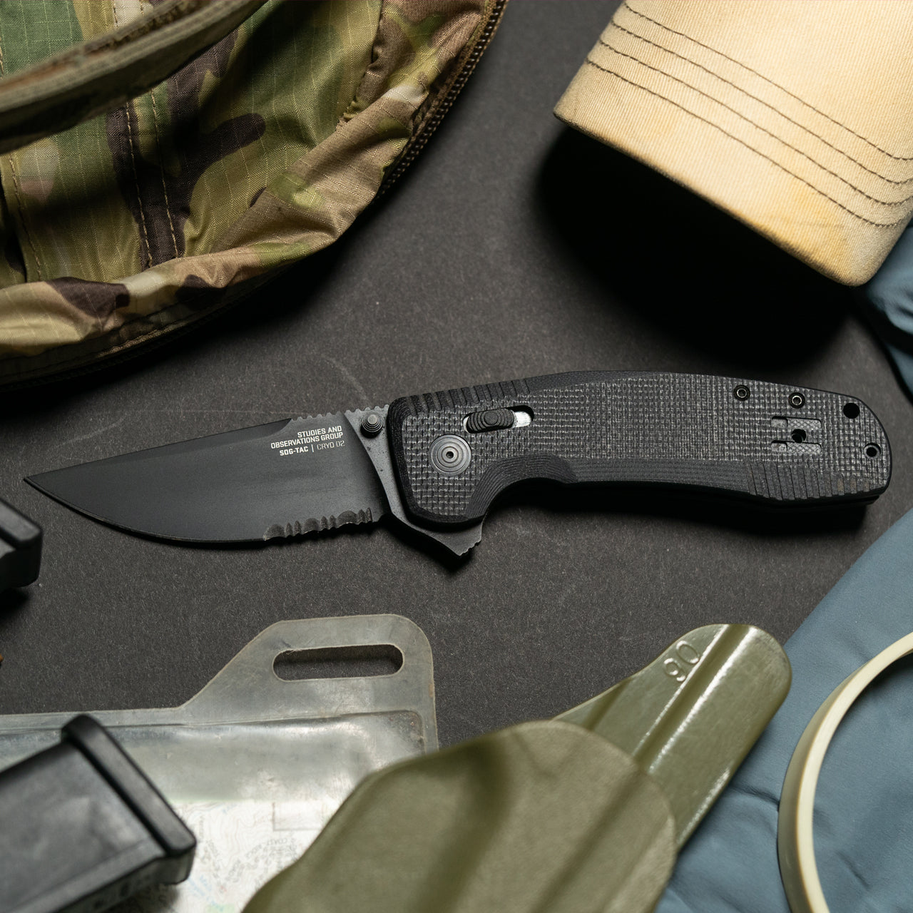 SOG TAC-XR Blackout Serrated Folding Knife