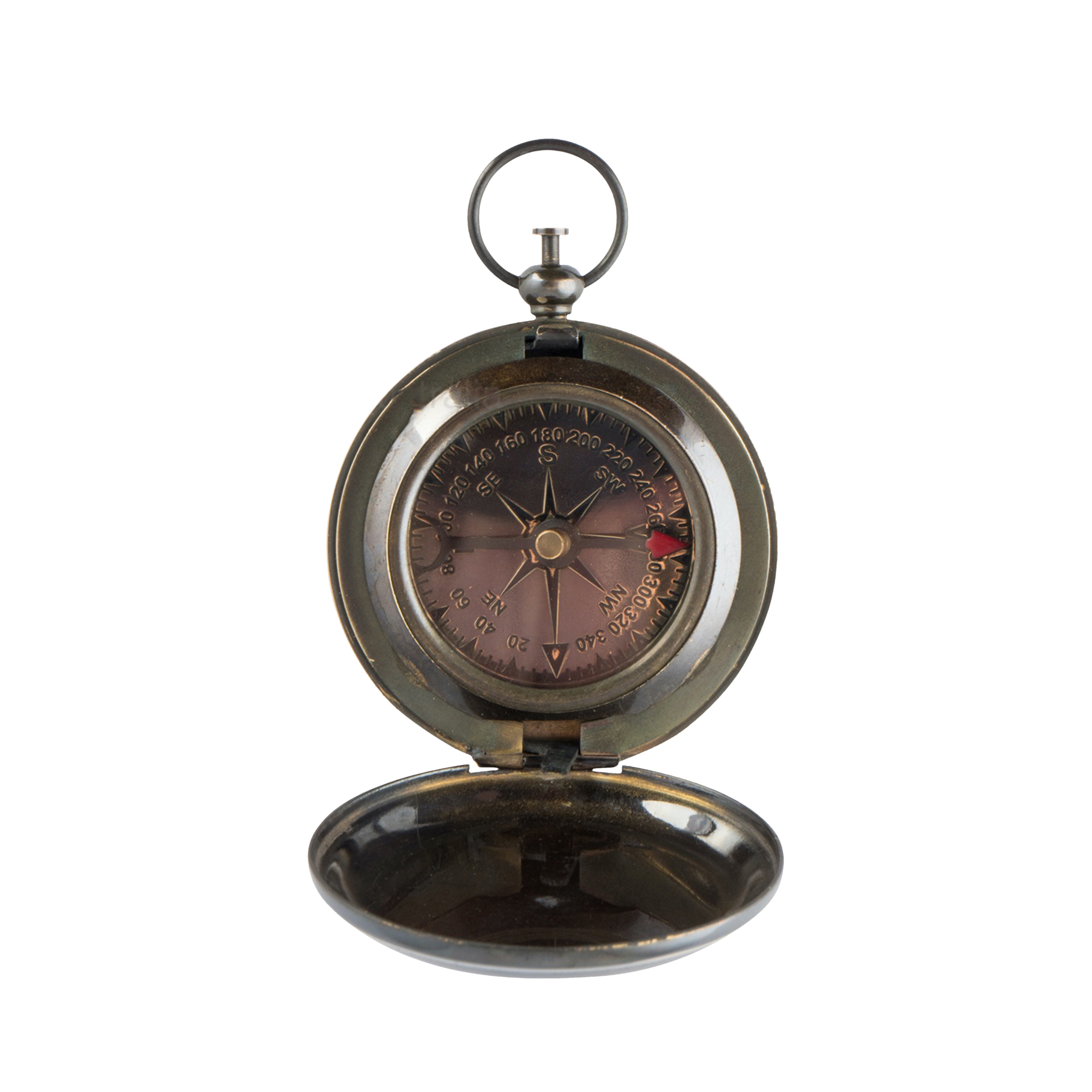 Ross London Antique Finish Brass Compass with Flip Top & Leather Case