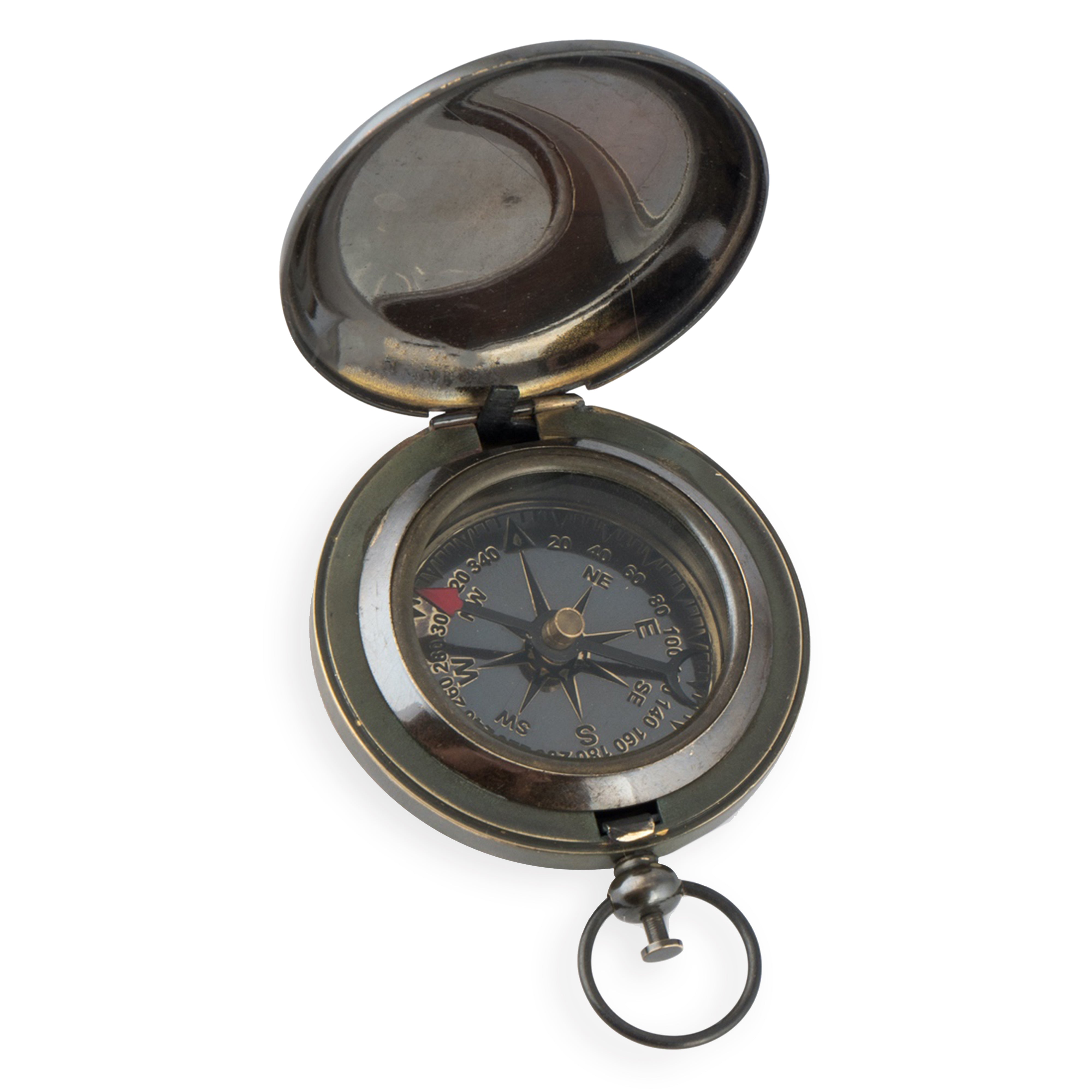 Ross London Antique Finish Brass Compass with Flip Top & Leather Case