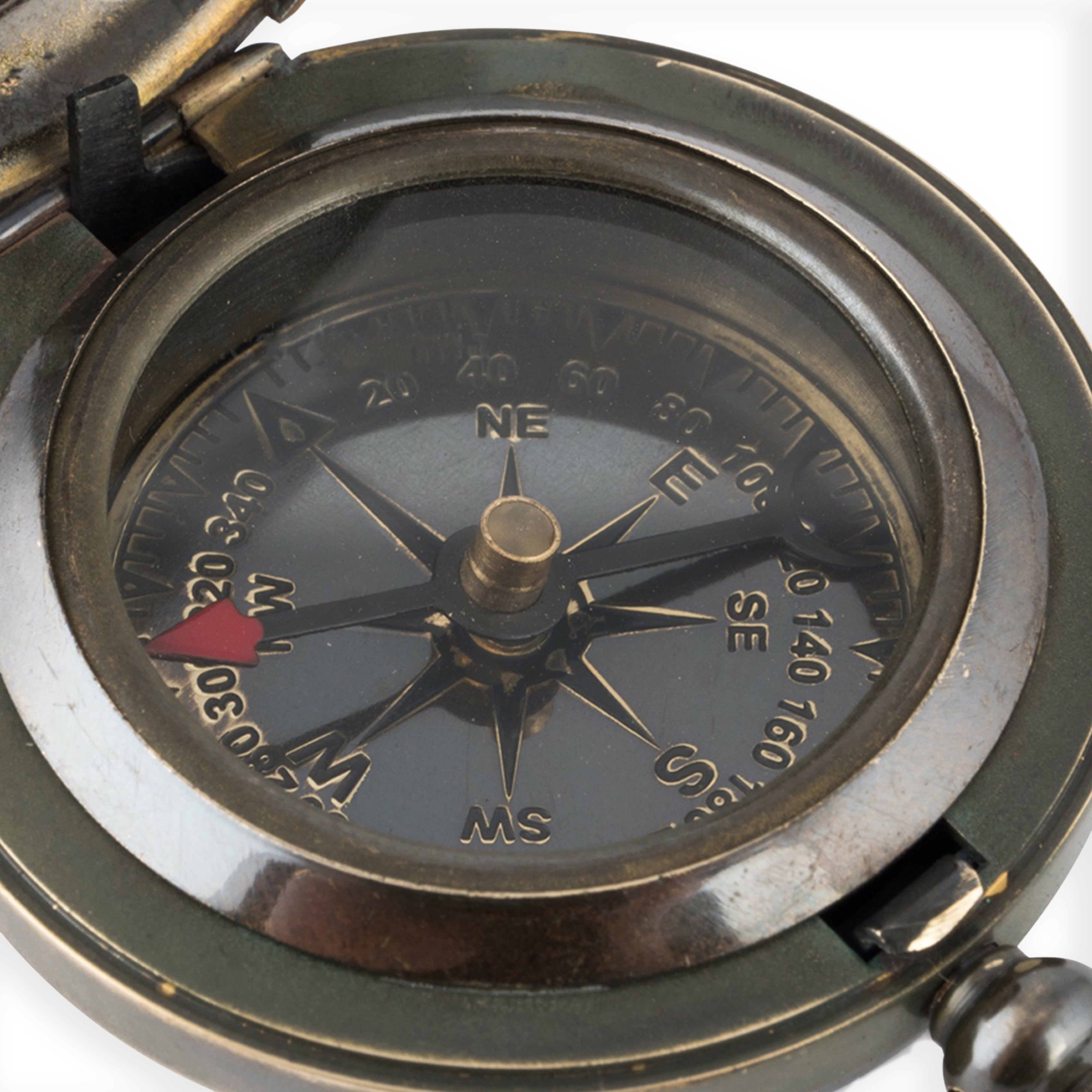 Ross London Antique Finish Brass Compass with Flip Top & Leather Case