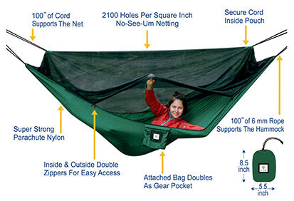 Hammock Bliss No-see-um Single Hammock with Mozzie Netting