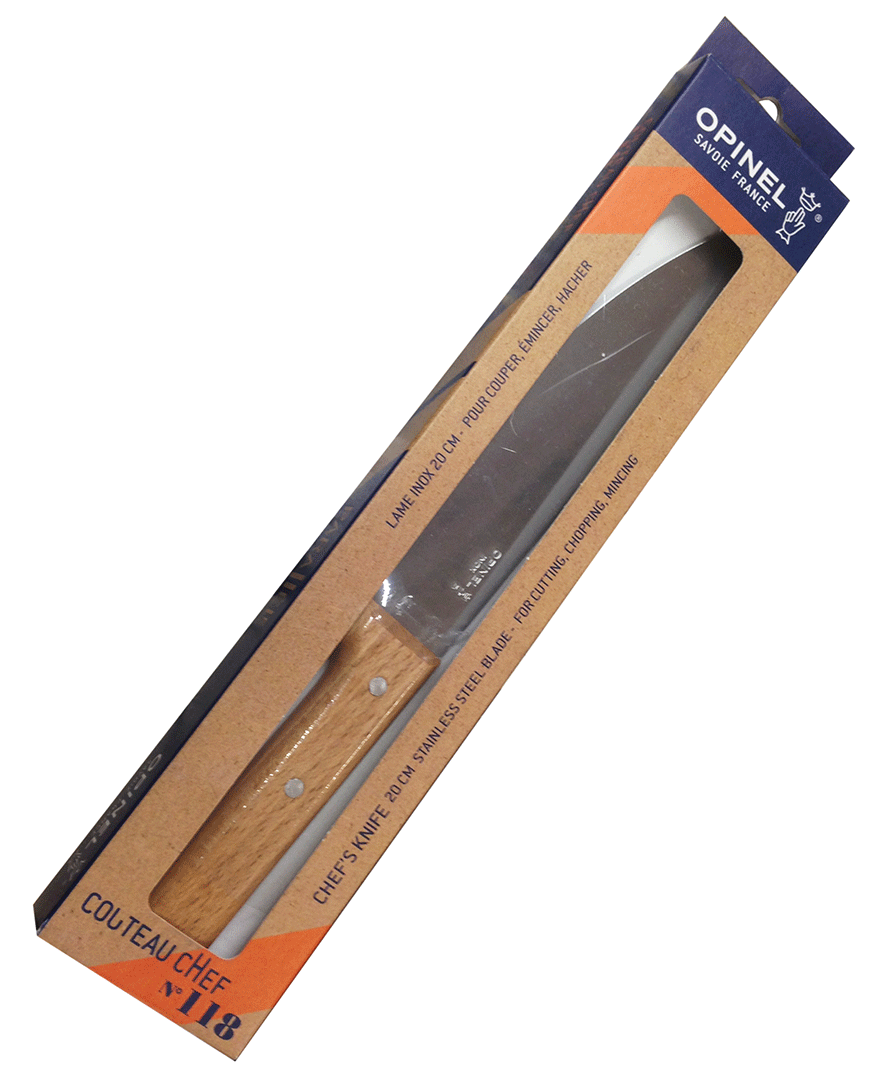 Opinel Parallele Stainless Steel Chef Knife No. 118 with Beachwood Handle