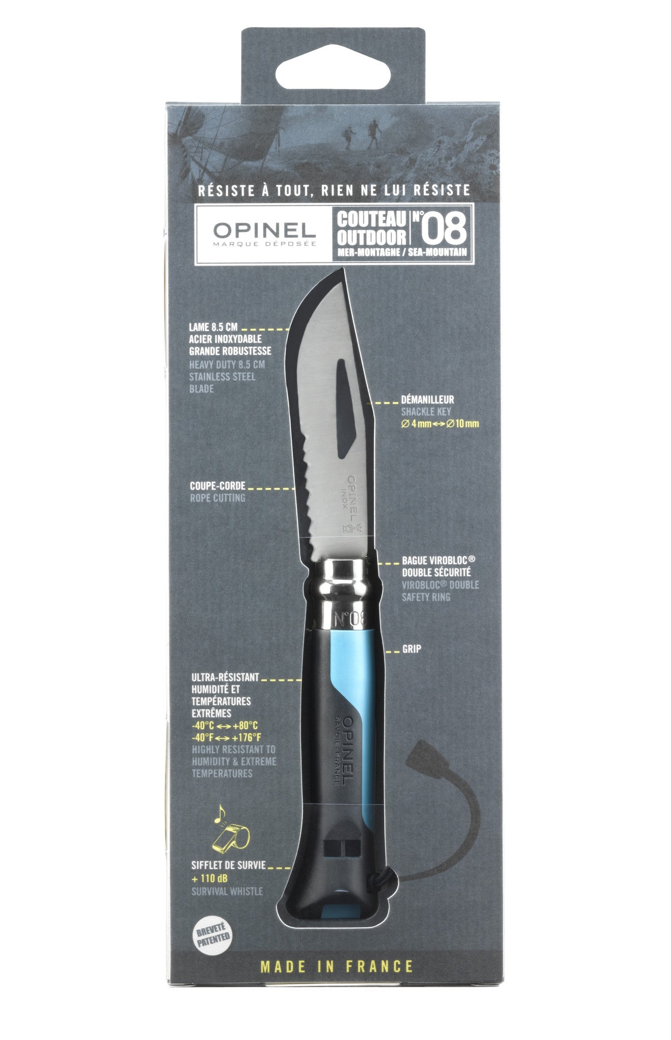 Opinel Stainless Steel Outdoor Folding Knife No.8 Blue